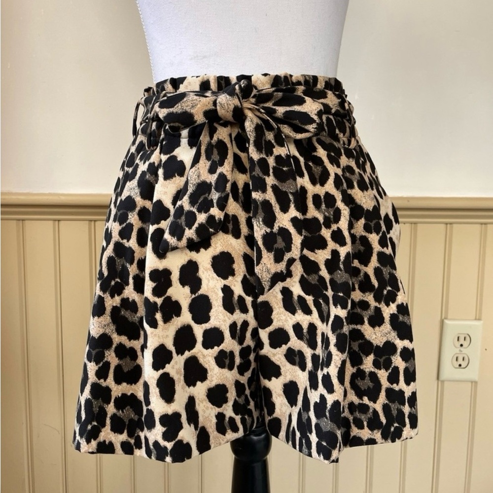 Zara Leopard Print Shorts with Bow Tie